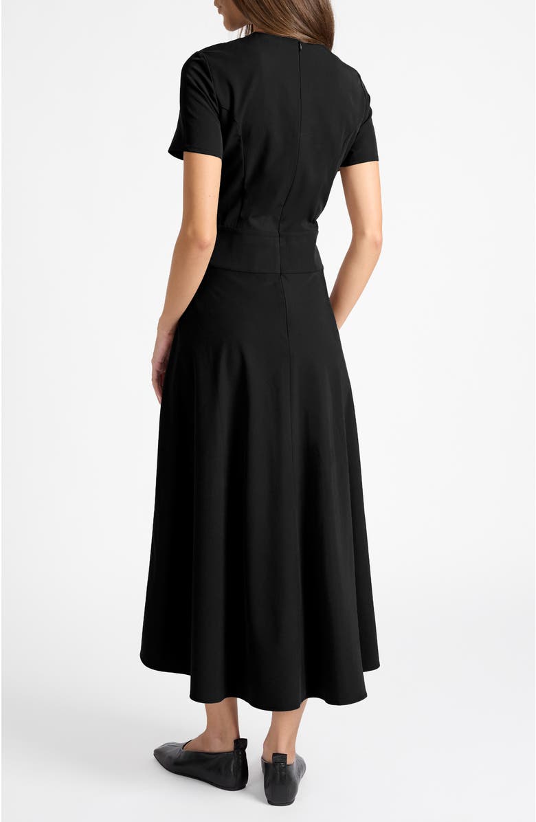 Santorelli Octavia Short Sleeve Dress with Leather Lacing Detail, Alternate, color, Black