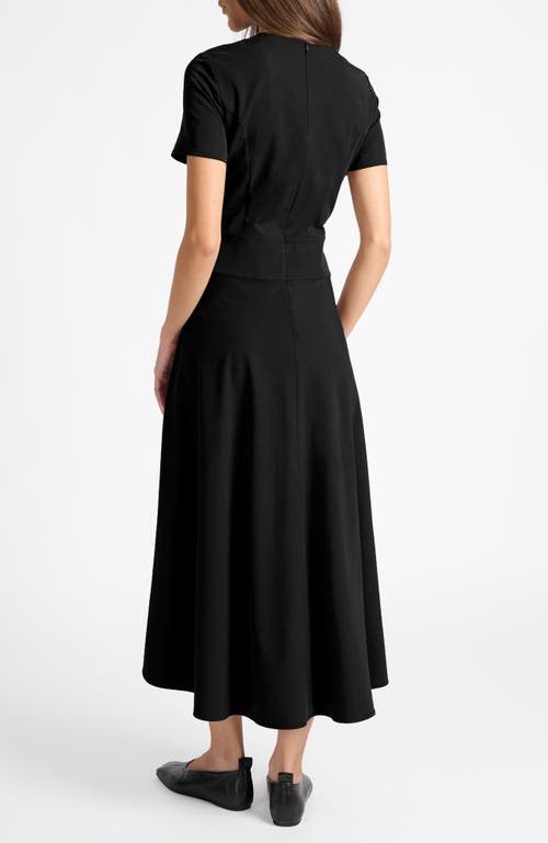 Santorelli Octavia Short Sleeve Dress With Leather Lacing Detail In Black