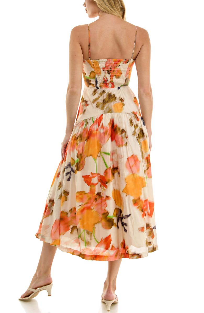 Socialite Floral Ruched Bodice Midi Dress, Alternate, color, Cream/ Orange