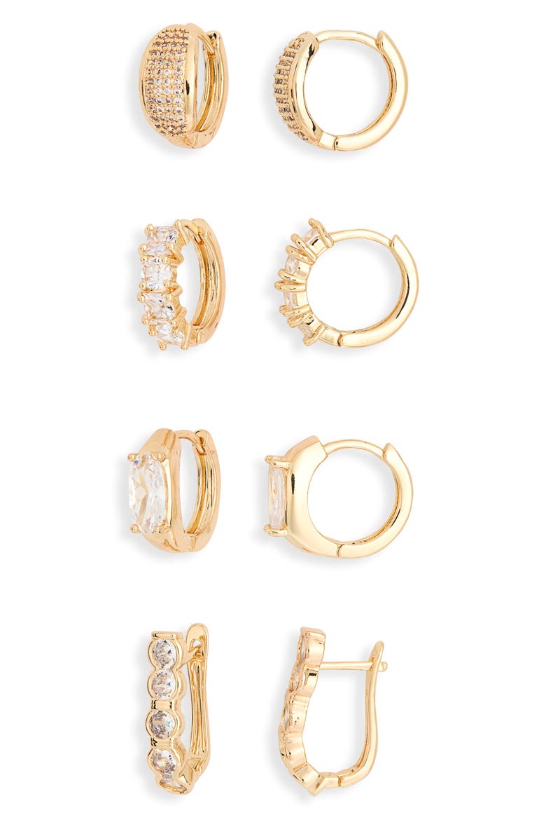 4-Pack Mini Huggie Hoop Earrings, Main, color, GOLD