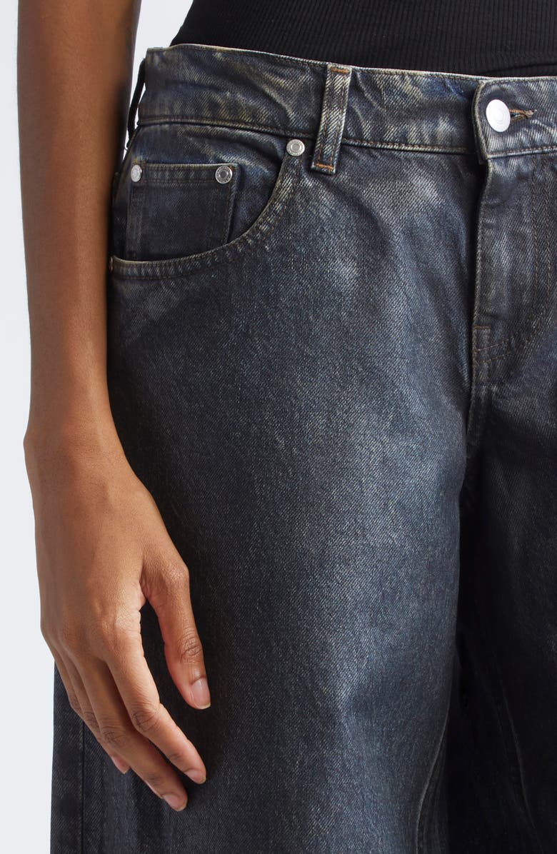 Stella McCartney Waxed Organic Cotton Denim Wide Leg Jeans, Alternate, color, Aged Blue