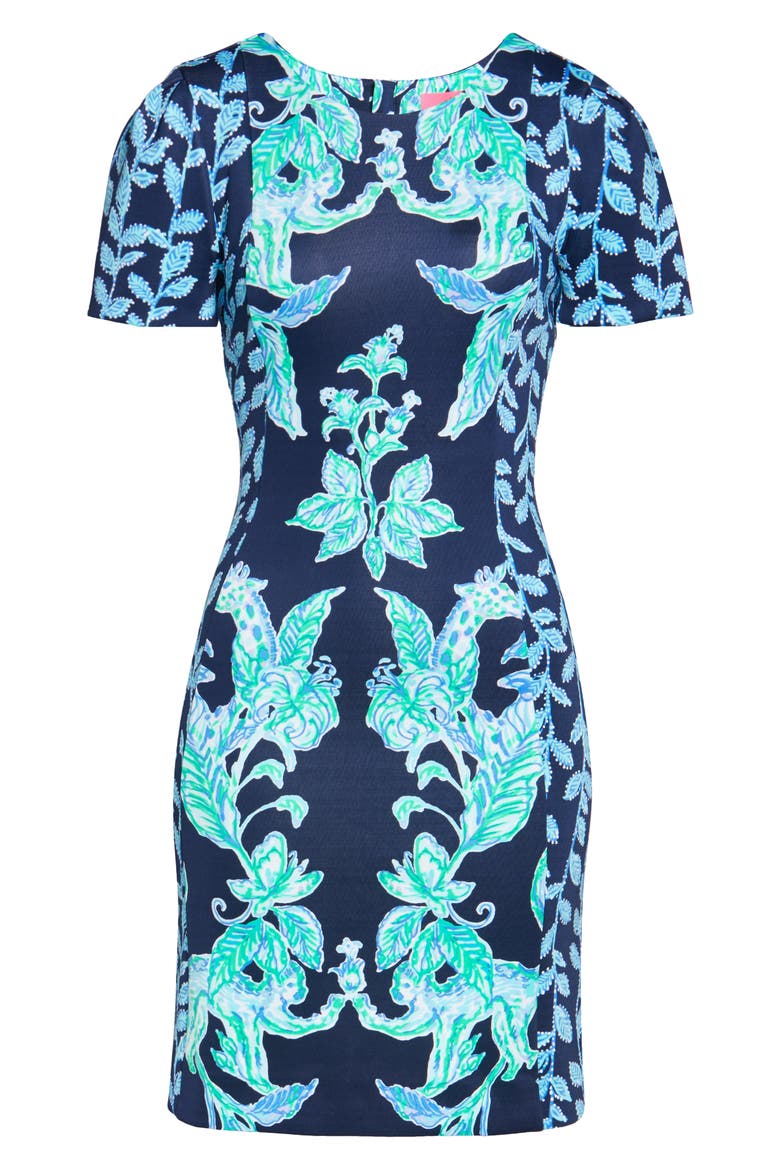 Floral Sheath Dress, Alternate, color, HIGH TIDE NAVY SWEET PARAKEET