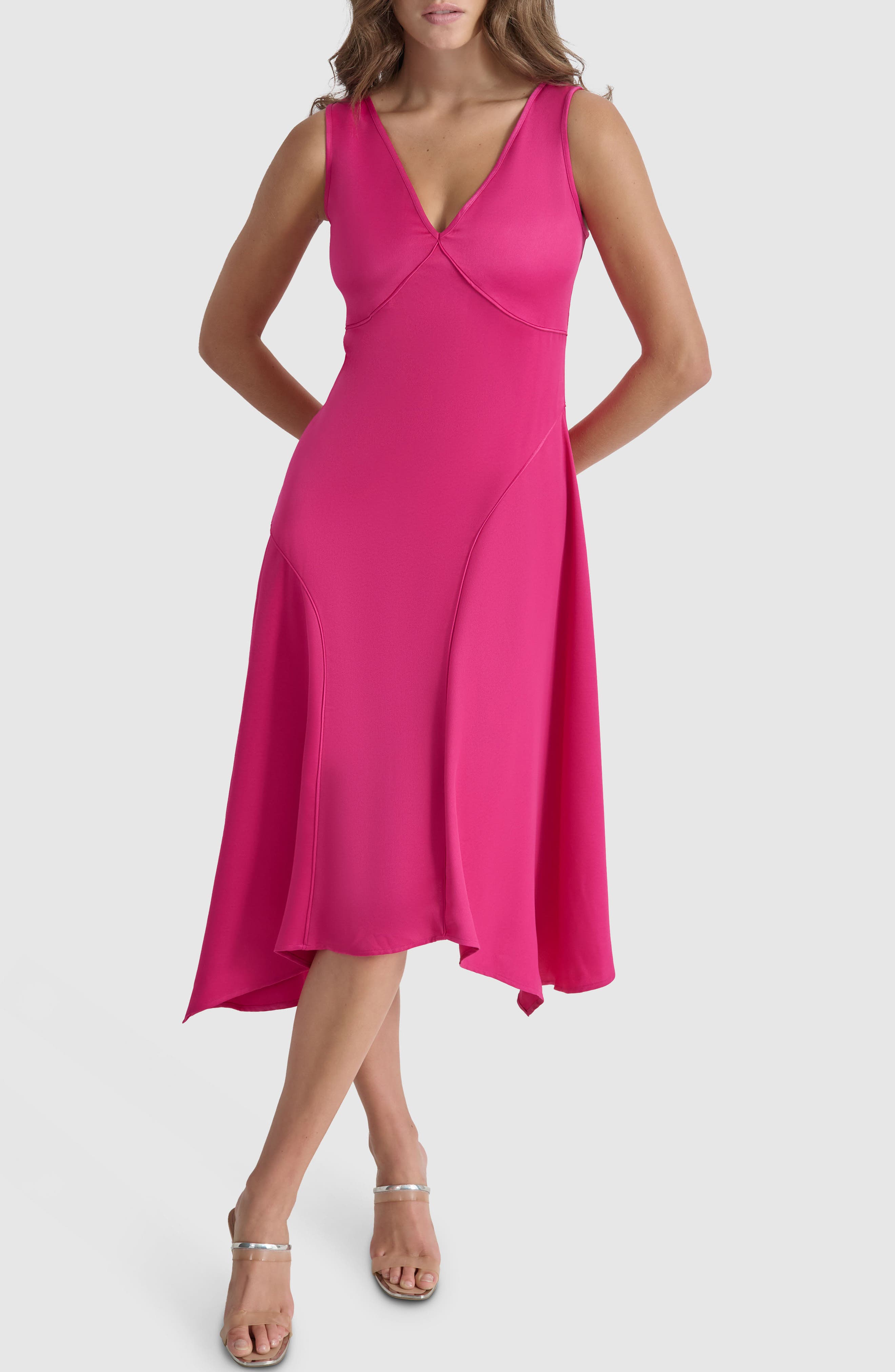 DKNY Exposed Seam Supple Satin Dress in Wild Berry 