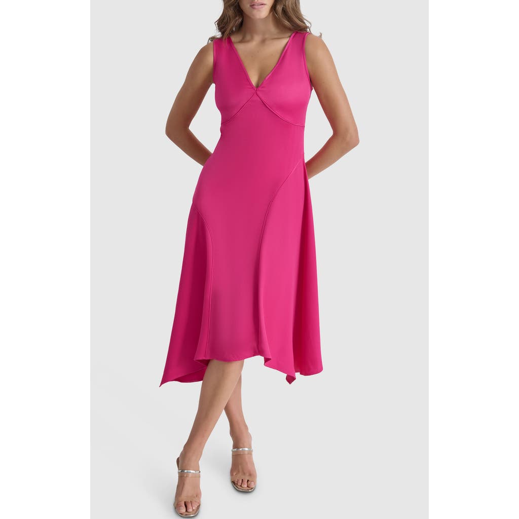 DKNY Exposed Seam Supple Satin Dress in Wild Berry