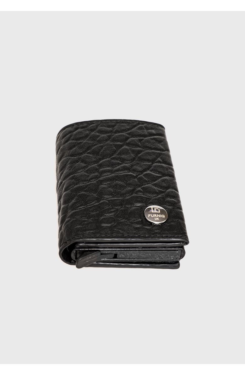Furniq UK Genuine Leather Elephant Pattern Trifold Card Holder, Alternate, color, Black