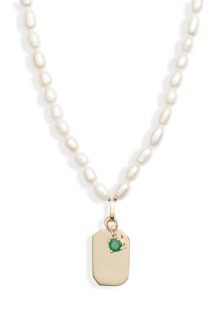 ID Tag Pearl Necklace, Main, color, GOLD/ PEARL