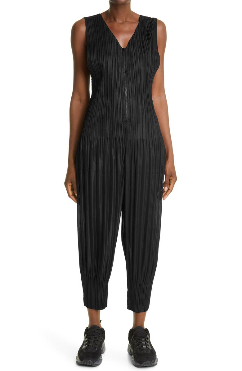 Pleats Please Issey Miyake Pleated Sleeveless Jumpsuit, Main, color, Black