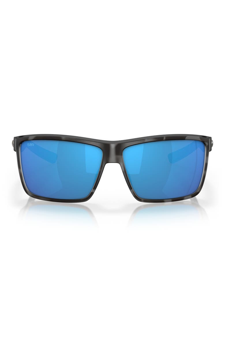 Rinconcito 60mm Polarized Mirrored Rectangular Sunglasses, Main, color, TIGER SHARK / BLUE MIRROR 580G