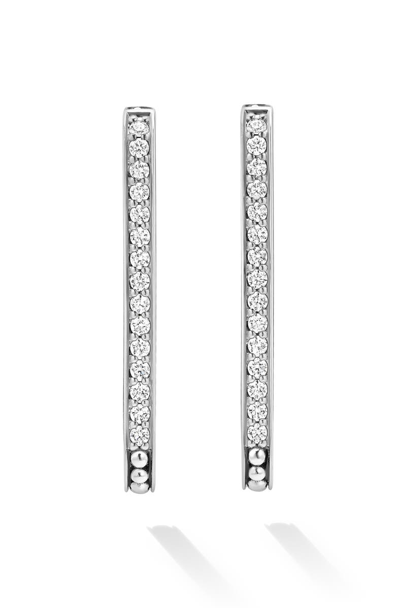 LAGOS Caviar Spark Large Linear Diamond Hoop Earrings, Alternate, color, Silver