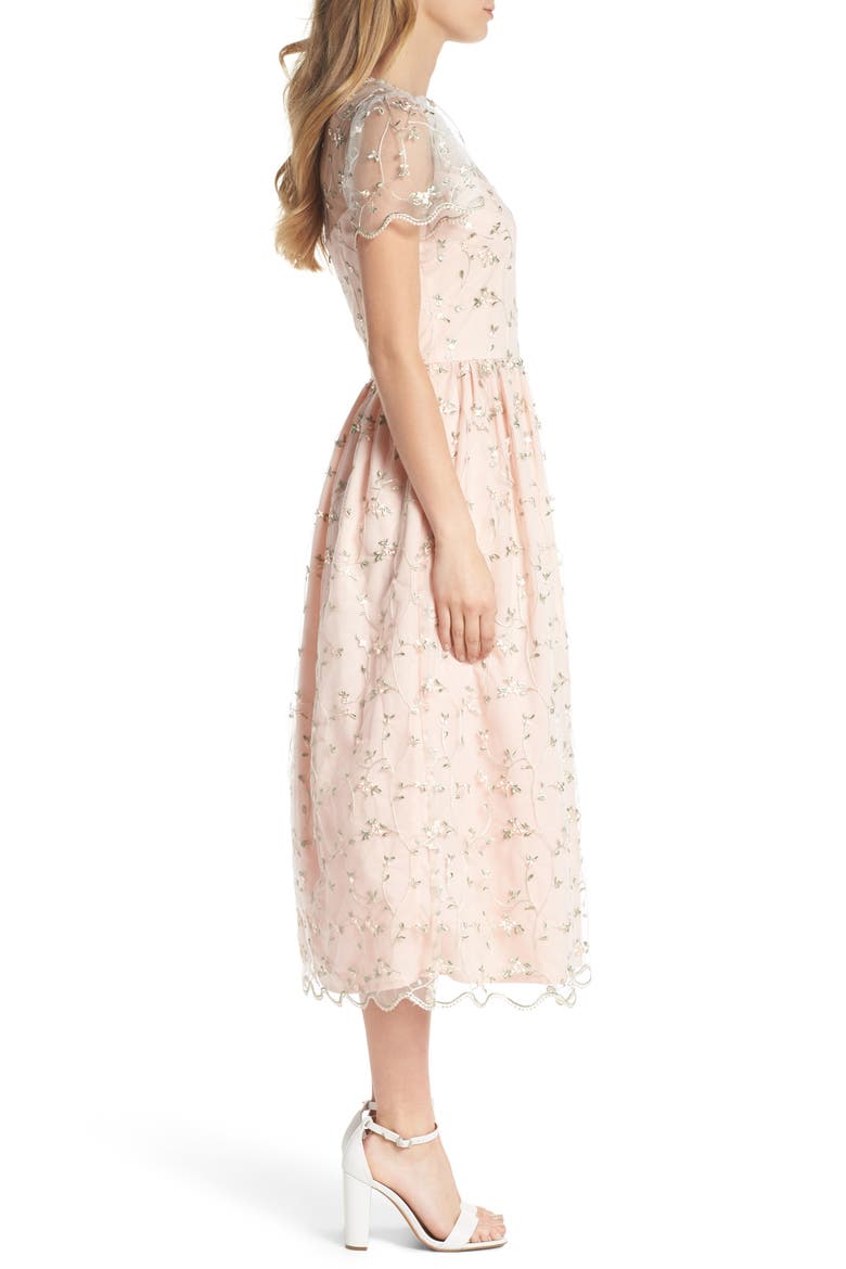 Penelope Baby Bud Embroidered Fit & Flare Midi Dress, Alternate, color, CREAM COMBO