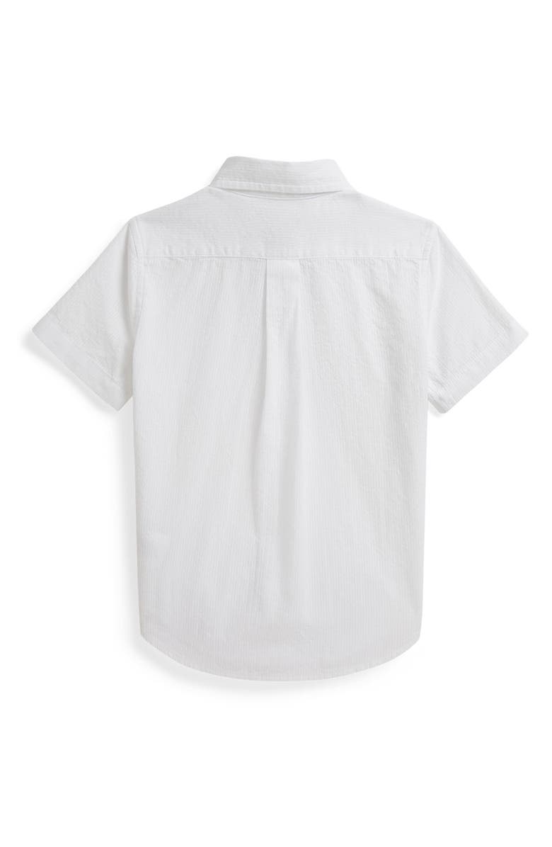 Polo Ralph Lauren Kids' Short Sleeve Cotton Seersucker Button-Down Shirt, Alternate, color, White Navy