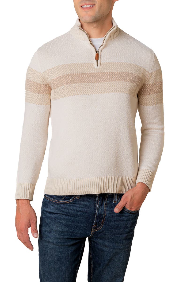 Hope & Henry Organic Half Zip Pullover Sweater, Main, color, Natural Chevron Chest Stripe