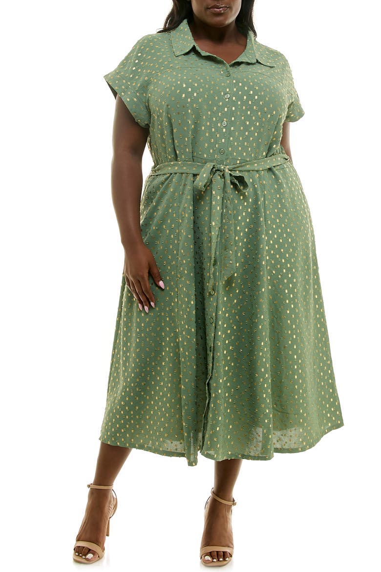 Short Sleeve Clip Dot Shirtdress, Main, color, SAGE/ GOLD
