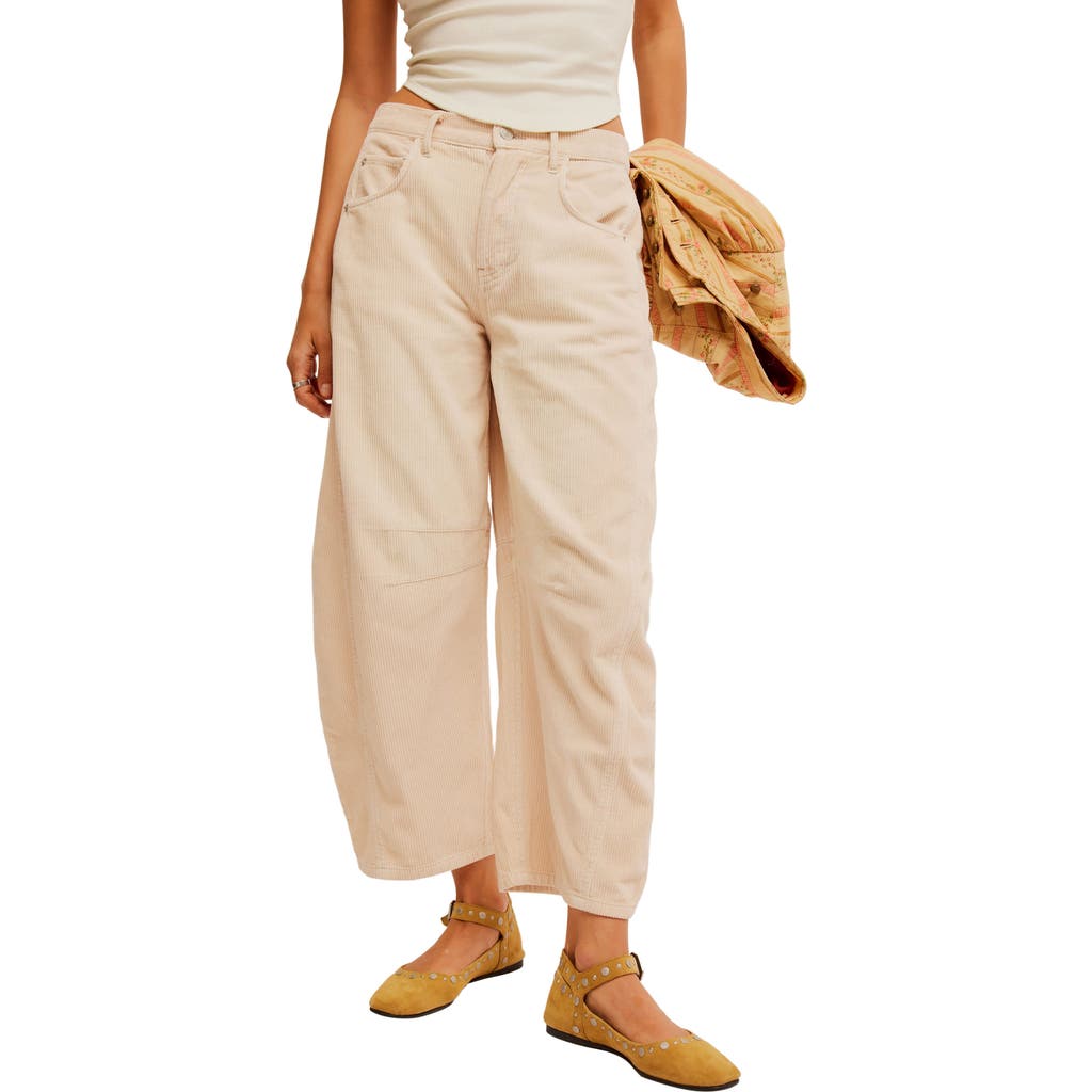 Shop Free People Good Luck Barrel Leg Corduroy Pants In Crystal Grey