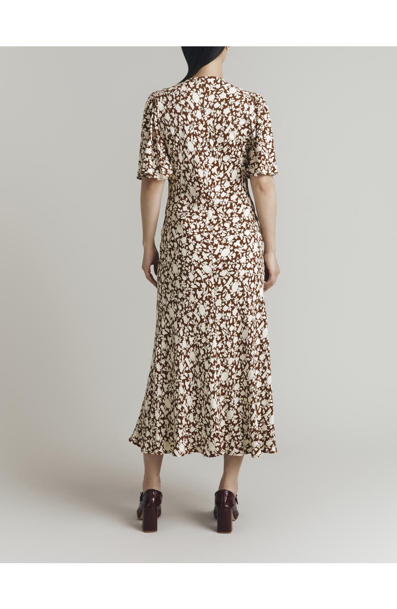 Ghost London Minnie Crepe Printed Shirred Tea Dress, Alternate, color, Russet Floral