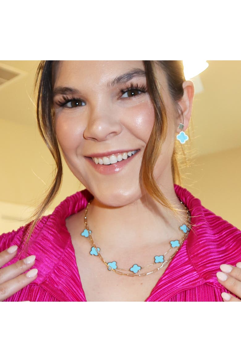Large Turquoise Clover Necklace, Alternate, color, Turquoise