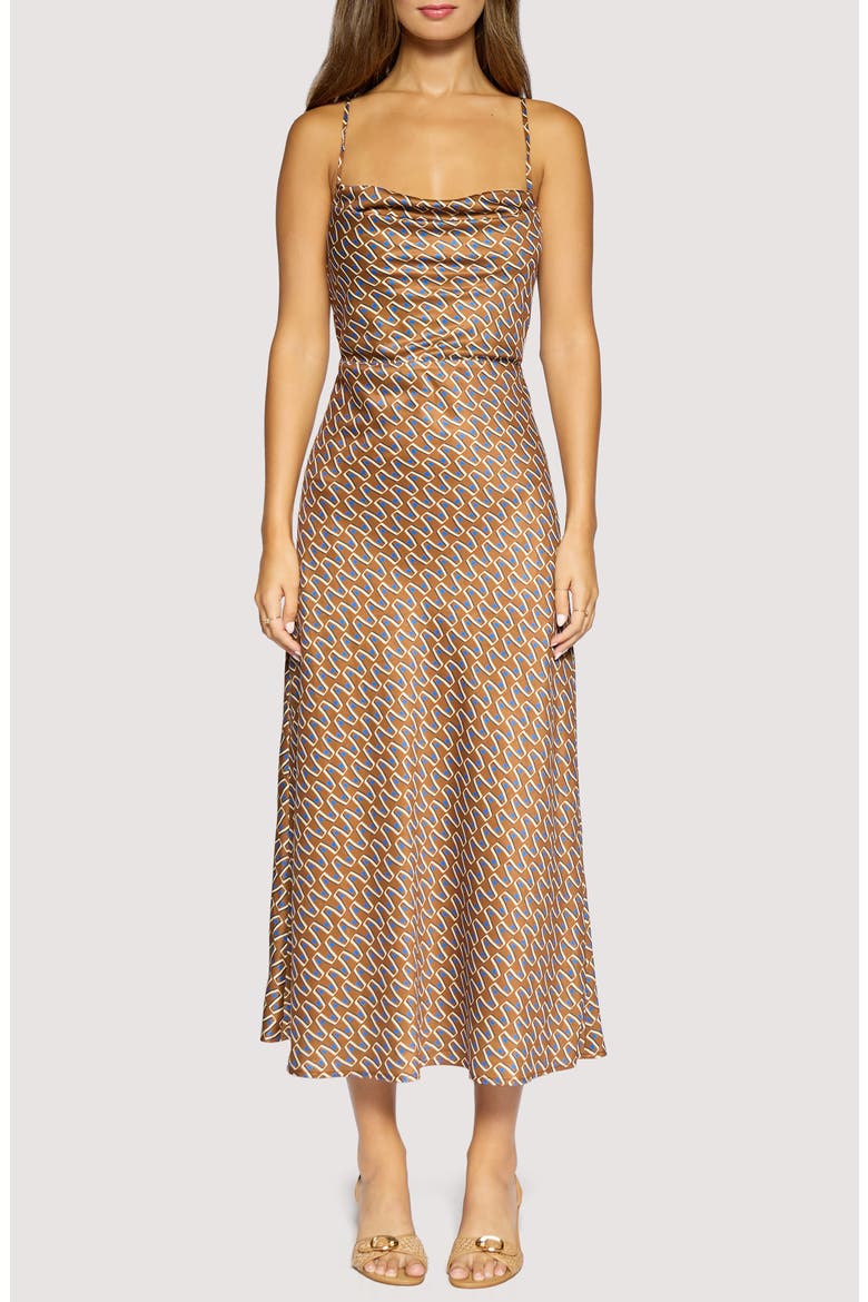 Nights In Capri Low Back Midi Dress, Main, color, BROWN-MULTI