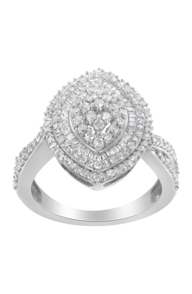 Haus of Brilliance Sterling Silver 1.00 cttw Round and Baguette Diamond Marquise Cluster Triple Halo Ring, Alternate, color, Silver