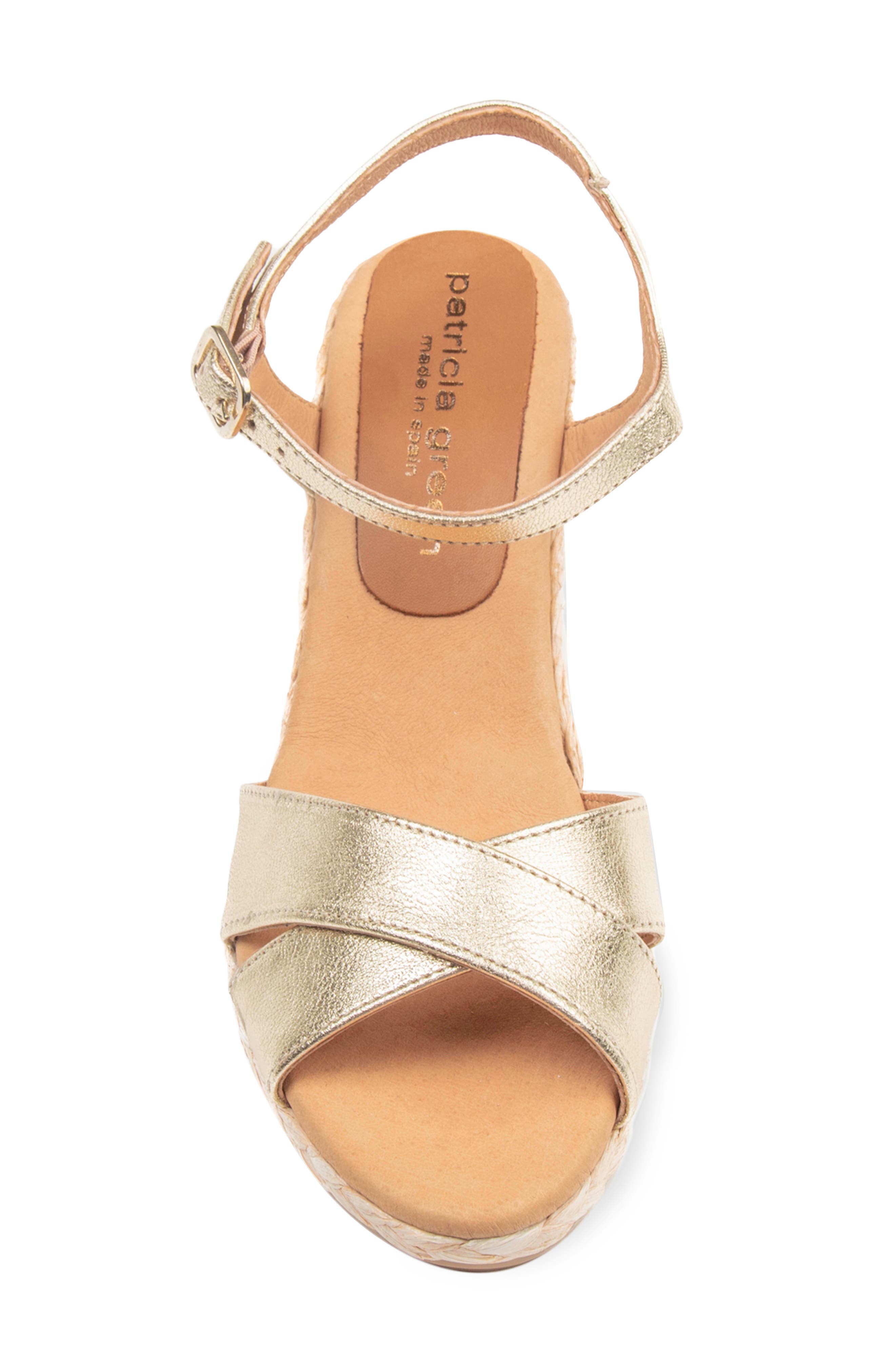 Roma Crisscross Ankle Strap Espadrille Wedge Sandal, Alternate, color, GOLD LEATHER