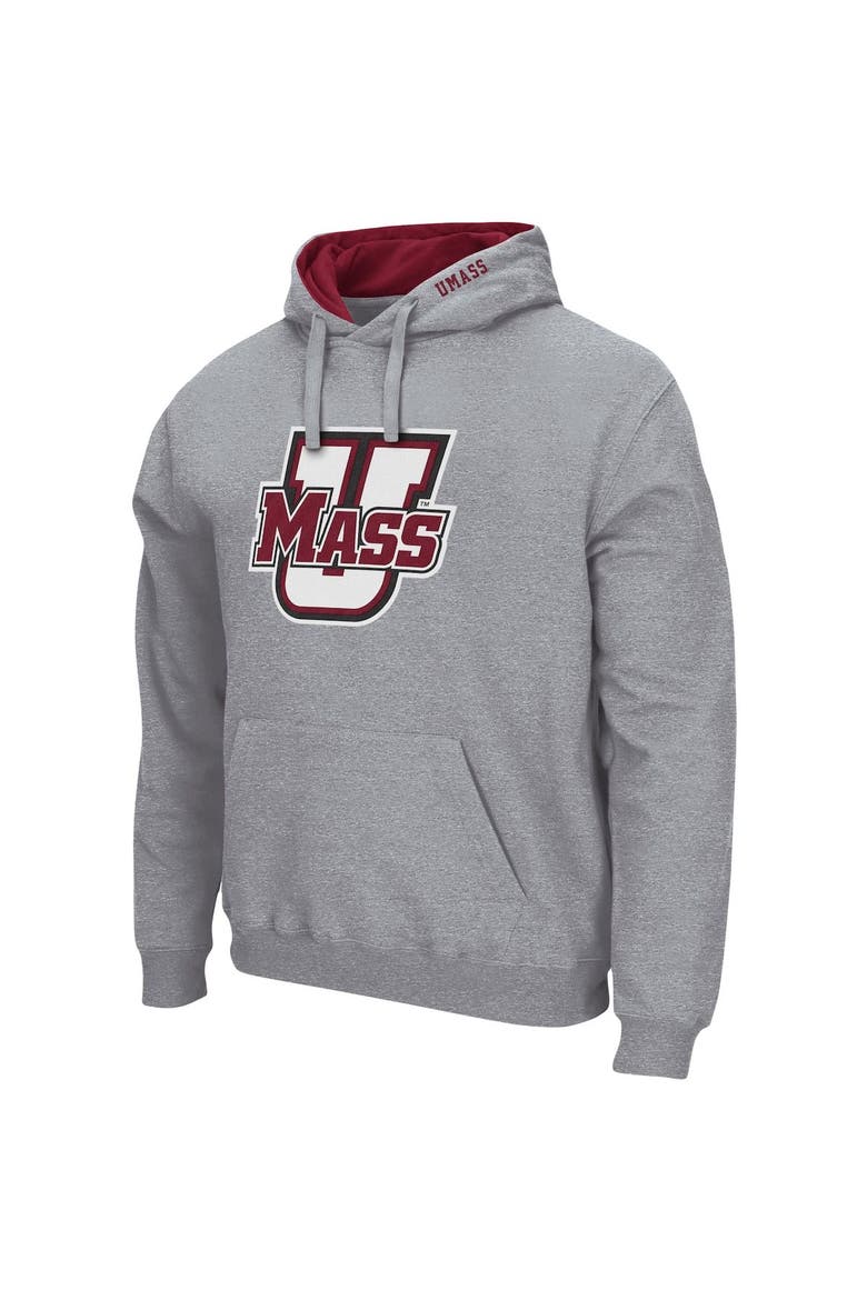 Men's Colosseum Heathered Gray UMass Minutemen Arch and Logo Pullover Hoodie, Alternate, color, Heather Gray