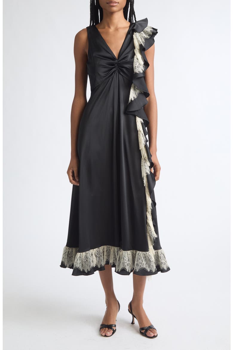 Esme Satin Midi Dress, Main, color, BLACK/GARDENIA