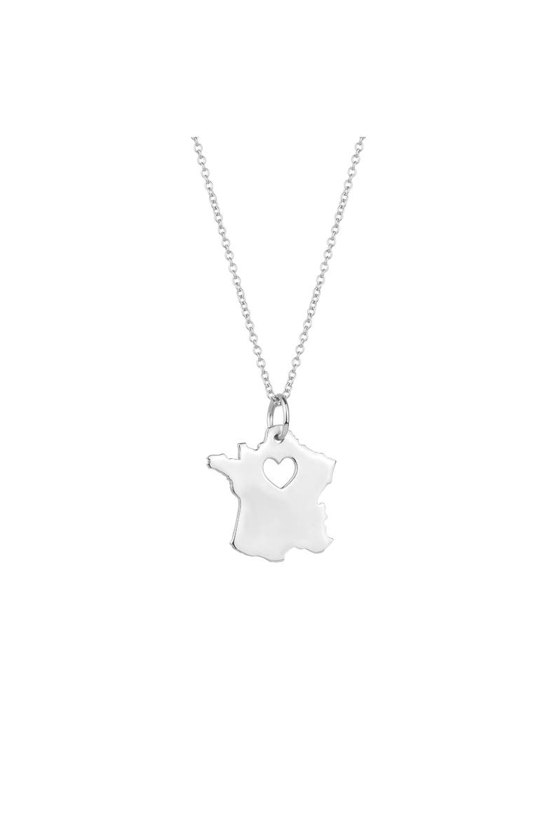 Love France Map Heart Necklace Sterling Silver, Main, color, Silver