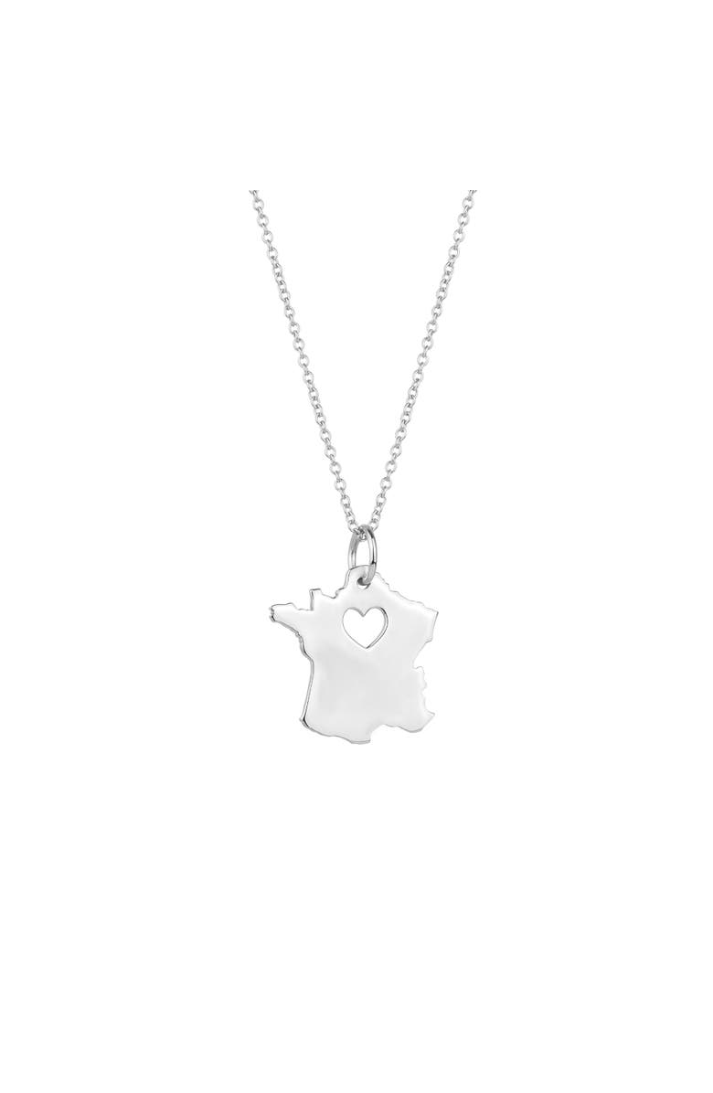 Spero London Love France Map Heart Necklace Sterling Silver, Main, color, Silver
