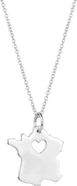 Spero London Love France Map Heart Necklace Sterling Silver