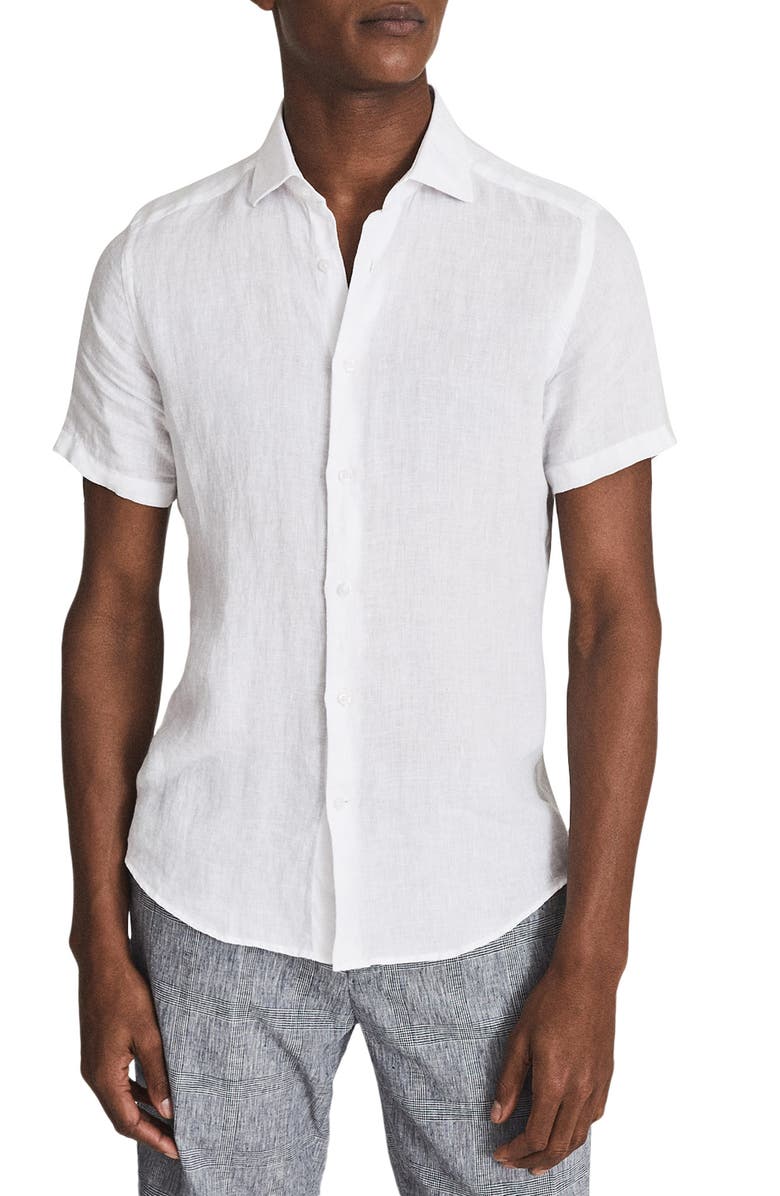 Reiss Holiday Short Sleeve Linen Button-Up Shirt, Main, color, 