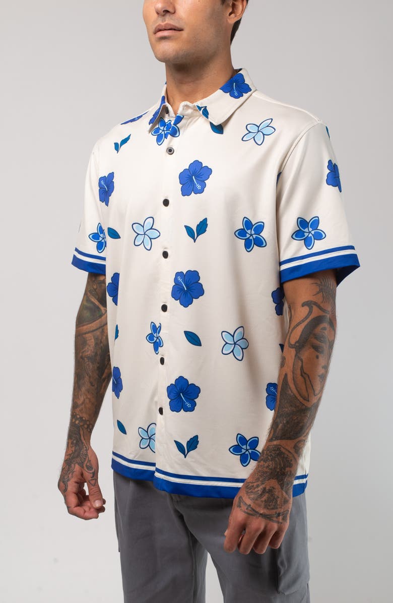 VAST Aqua Terra Floral Dream Tech Short Sleeve Performance Button-Up Shirt, Alternate, color, Sand Multi