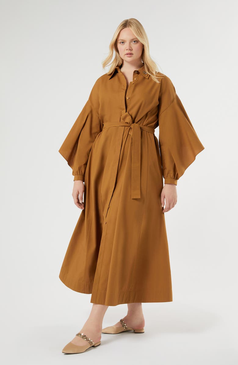 Marina Rinaldi Nanfora Long Sleeve Cotton Shirtdress, Alternate, color, Siena