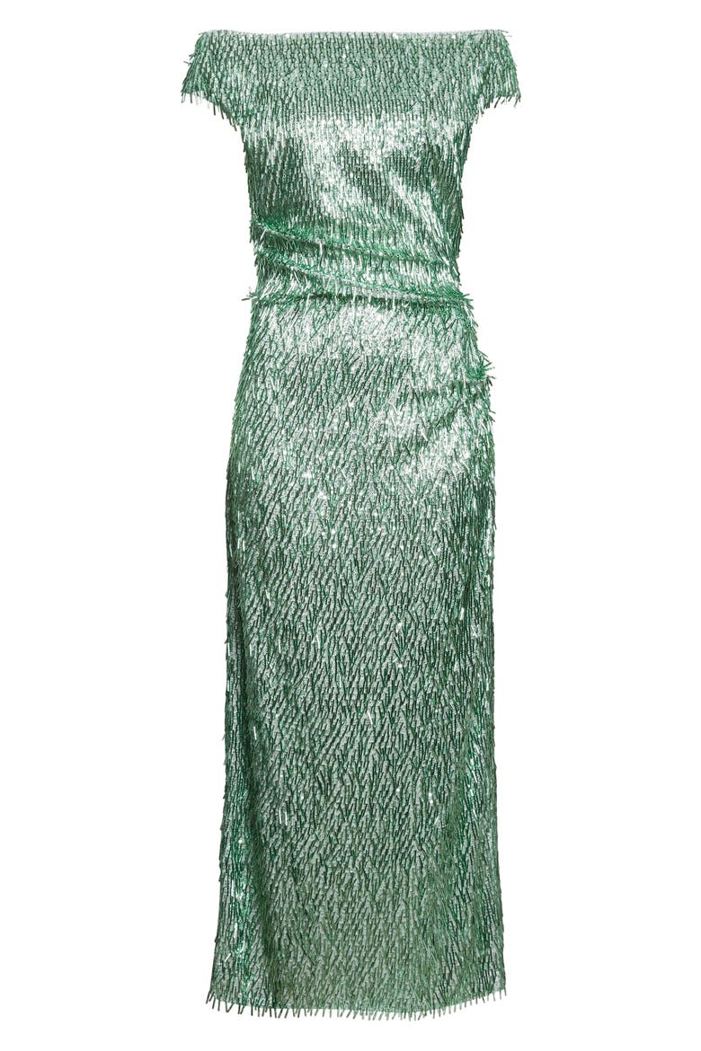 Beaded Off the Shoulder Cocktail Dress, Alternate, color, MINT