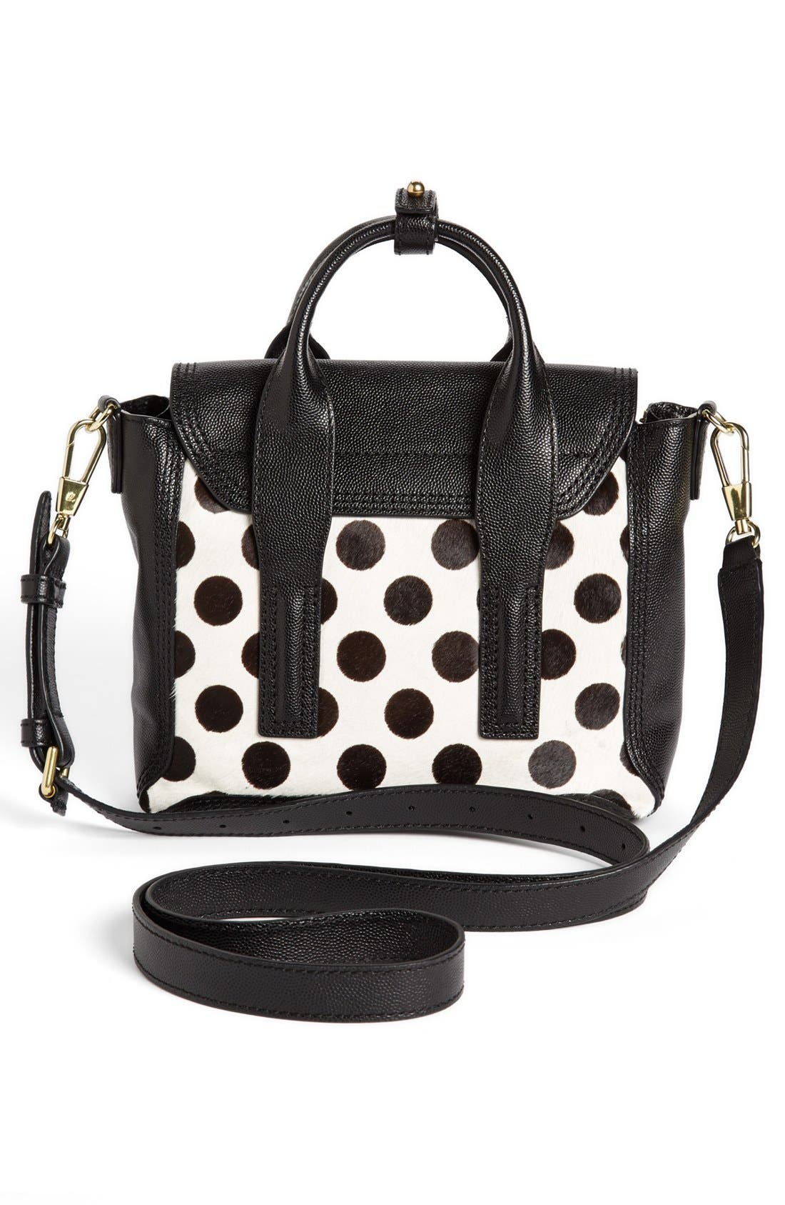 'Mini Pashli' Calf Hair & Leather Satchel, Alternate, color, BLACK/ BLACK WHITE