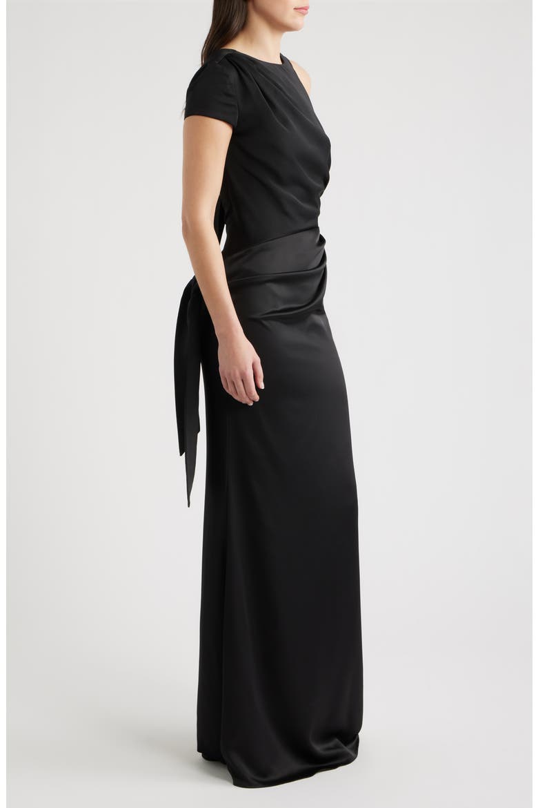 Crista Open Back Satin Mermaid Gown, Alternate, color, BLACK