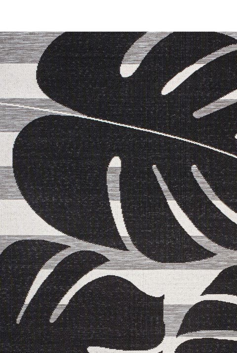 Allison Classic Beach Stripe and Monstera Leaf Indoor/Outdoor Area Rug