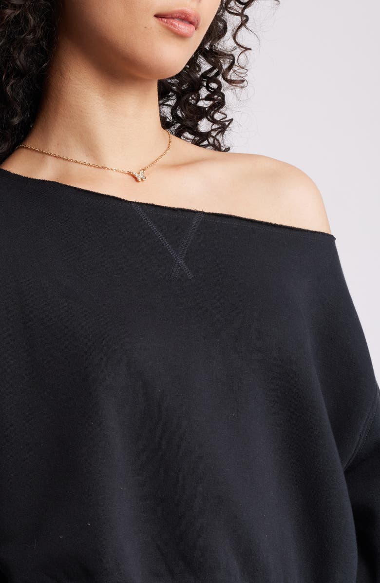 BP. Fleece Detail Off the Shoulder Sweatshirt, Alternate, color, Black Jet