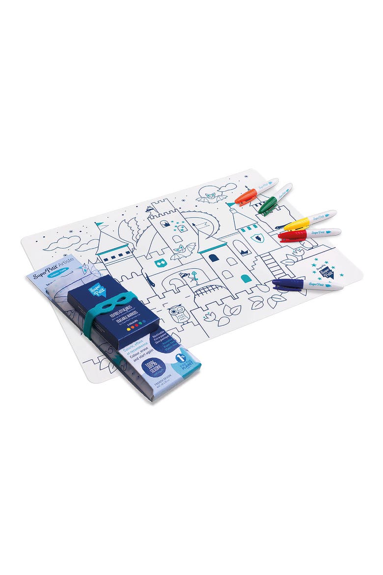 Castle Reusable Coloring Mat & Washable Markers, Main, color, MULTI