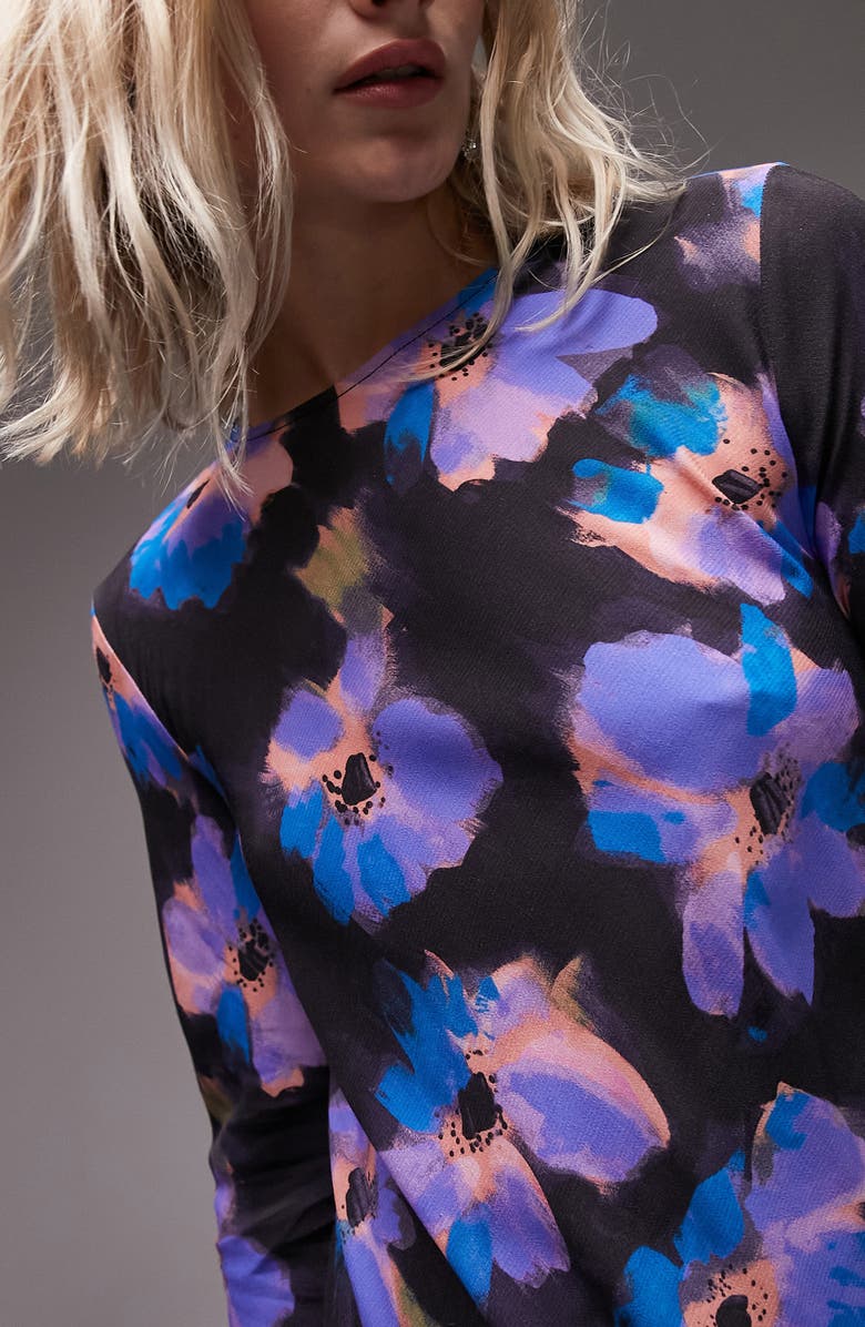 Topshop Floral Cutout Back Long Sleeve Maxi Dress, Alternate, color,