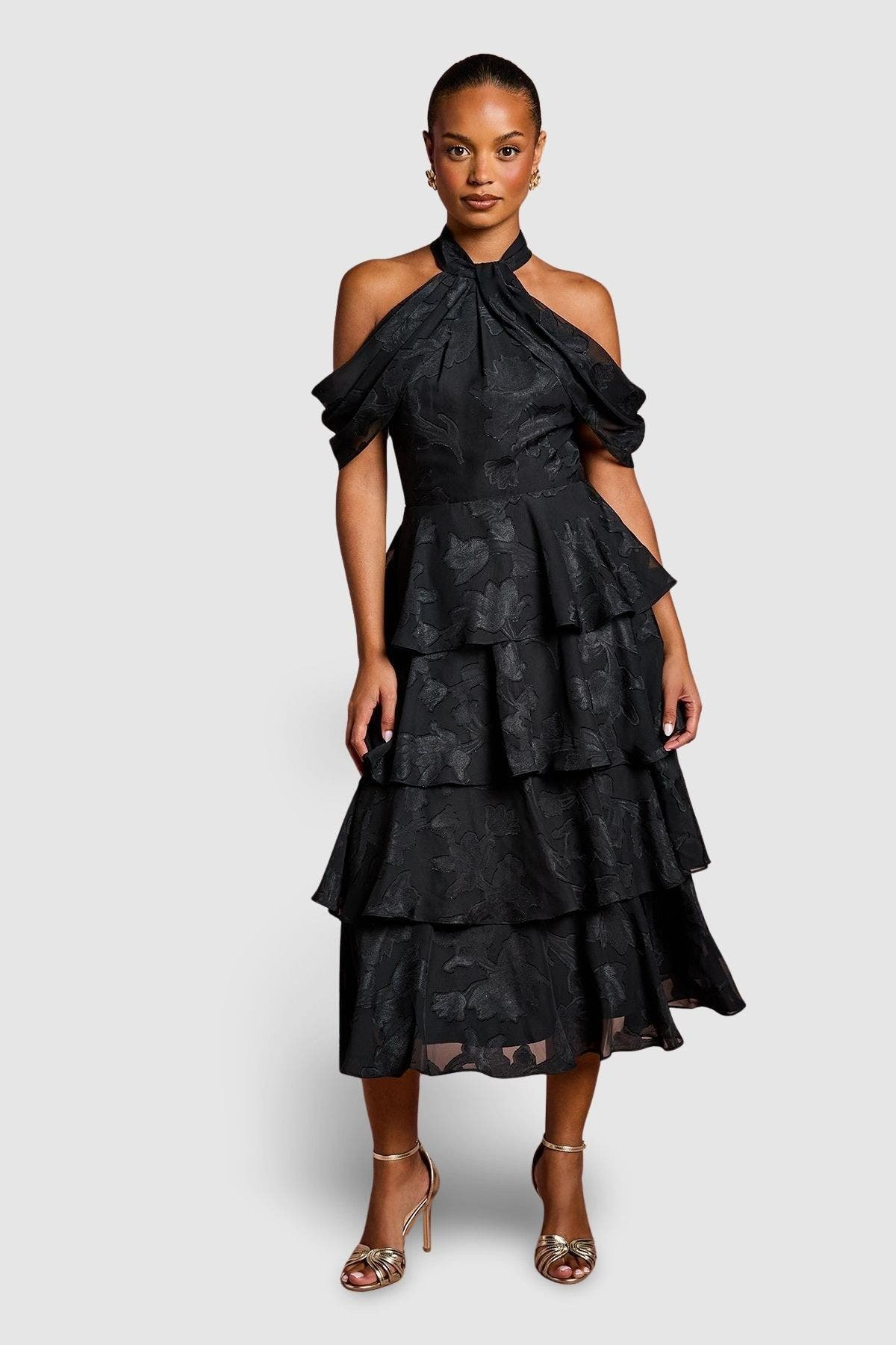 Coast Petite Cold Shoulder Midaxi Dress In Black