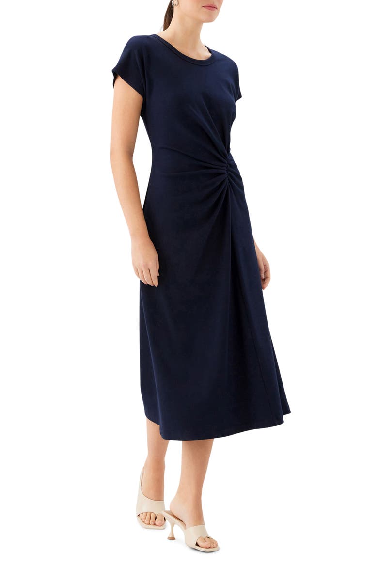 Aveline Side Twist Midi Dress, Alternate, color, NAVY