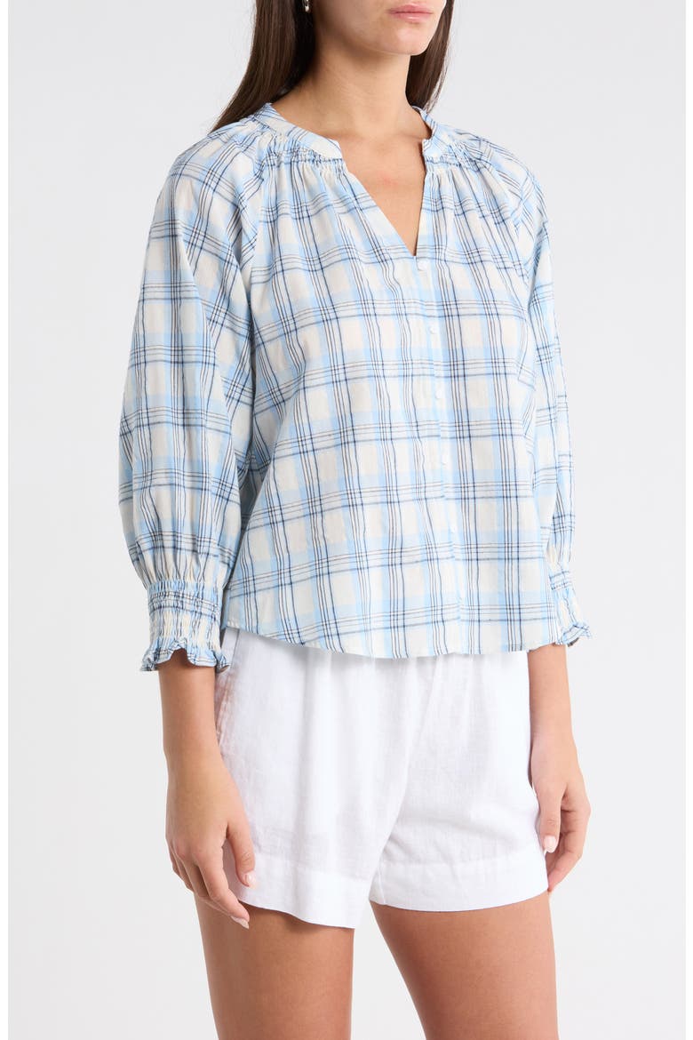 Marza Plaid Top, Alternate, color, BLUE-CREAM