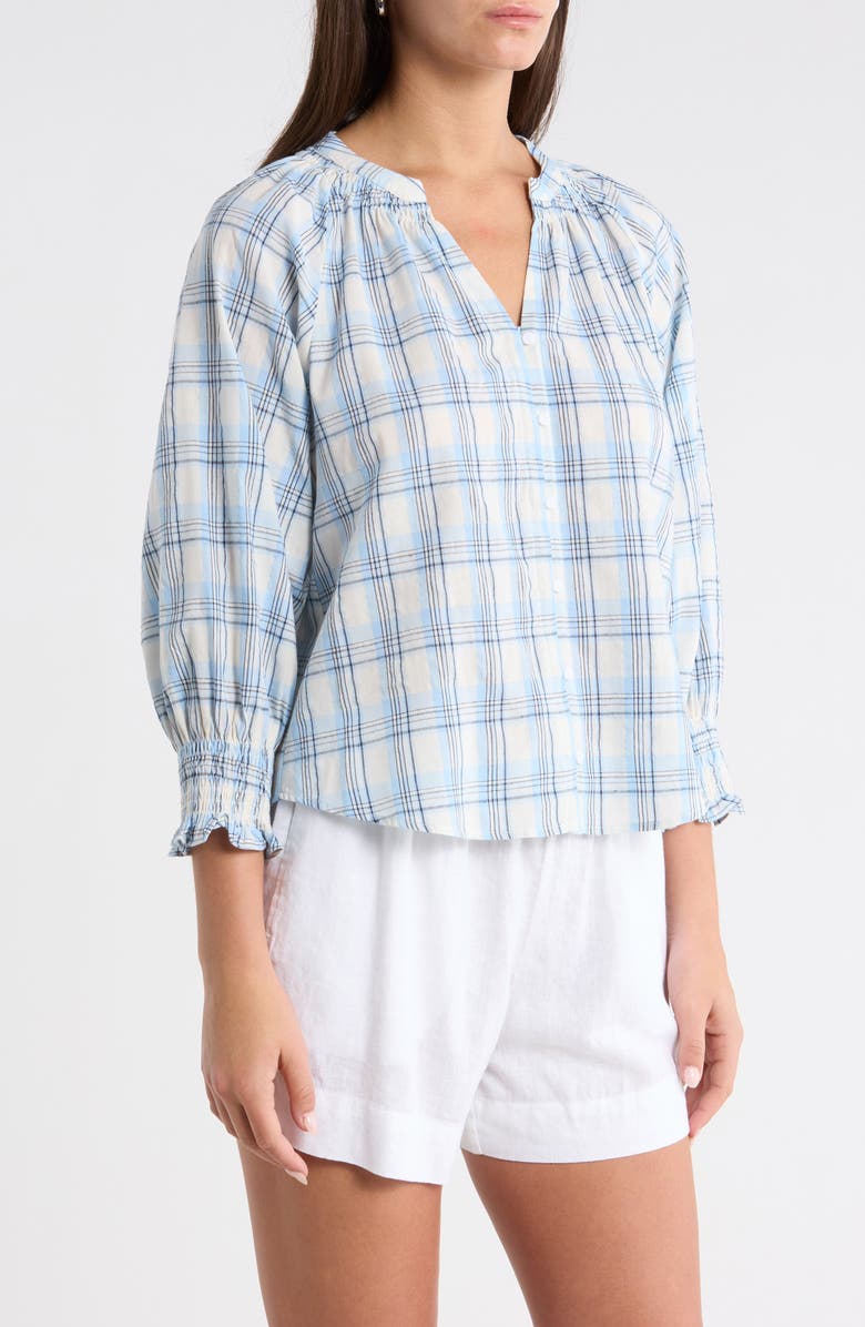 SUGARLIPS Marza Plaid Top, Alternate, color, Blue-Cream