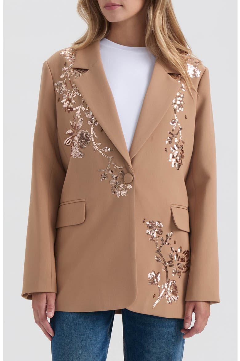 Sequin Embellished Single Button Blazer, Main, color, CAMEL