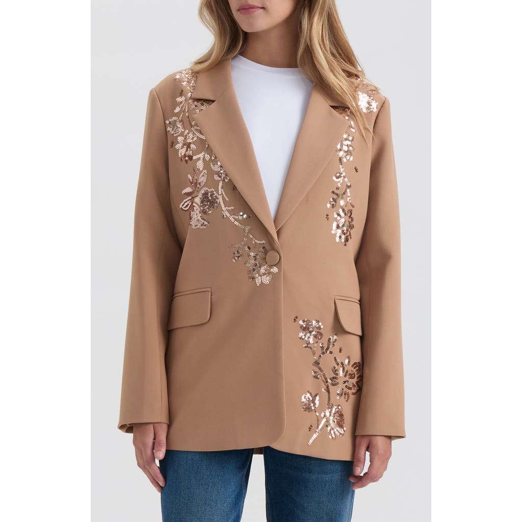 Nvlt Sequin Embellished Single Button Blazer In Brown