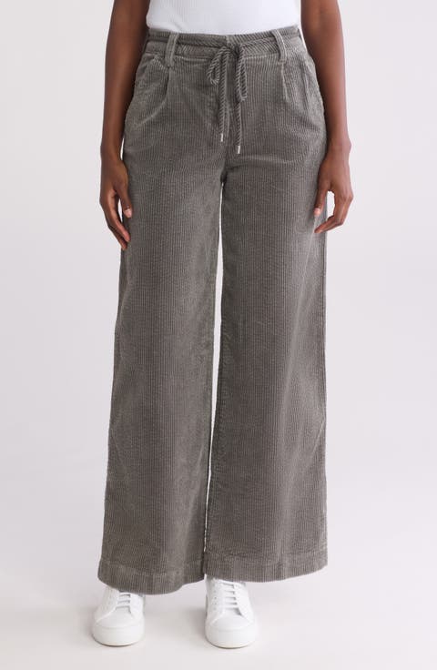 Tie Waist Wide Leg Corduroy Pants