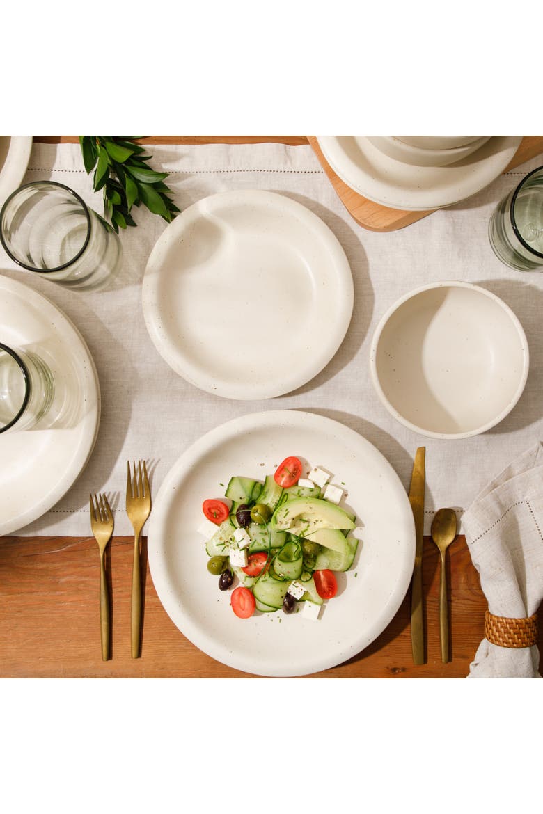 Corsica Clay 12 Piece Stoneware Reactive Glaze Dinnerware Set, Alternate, color, Linen White