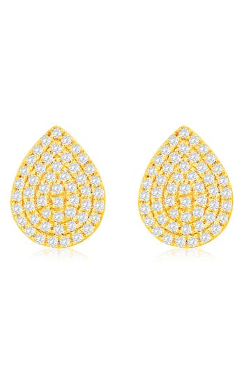 Suzy Levian Diamonds Pavé Diamond Teardrop Stud Earrings In Yellow