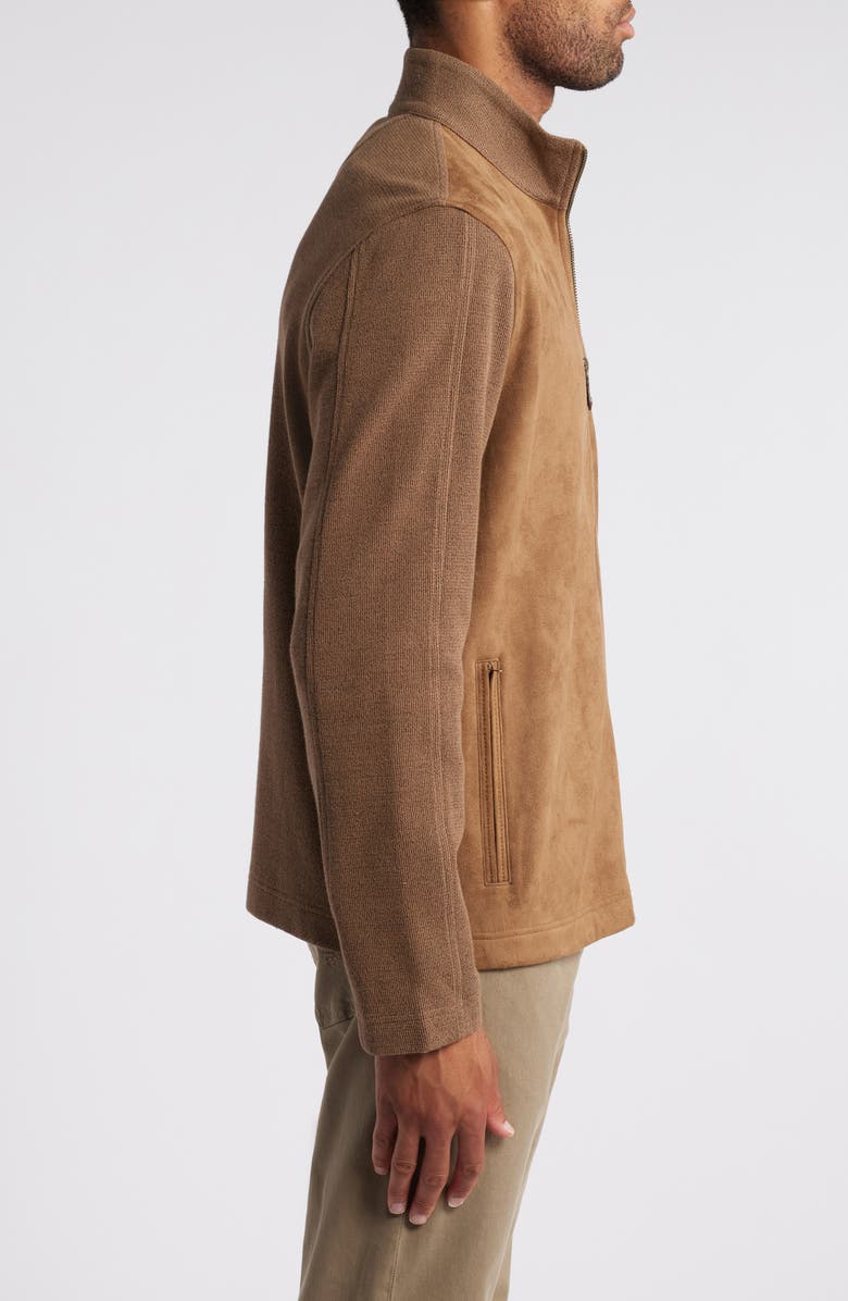 Johnston & Murphy Faux Suede Panel Knit Jacket, Alternate, color, Camel
