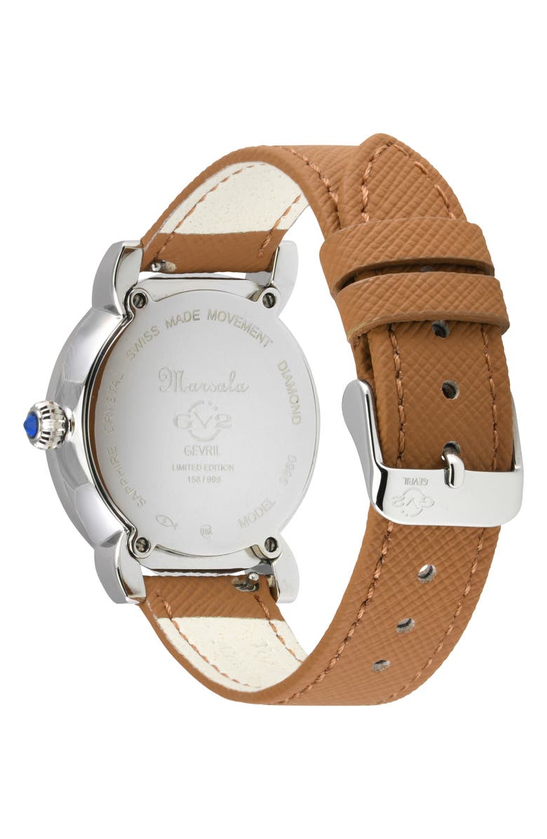 GV2 Marsala Mother of Pearl Dial Diamond Faux Leather Strap Watch, 37mm - 0.096ct., Alternate, color, Beige