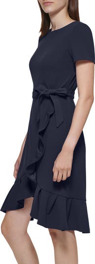 Tie Waist Ruffle Hem Dress